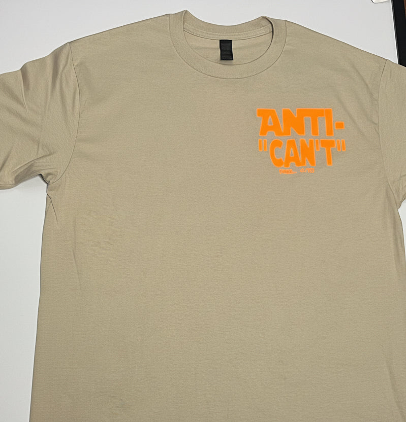 Anti-“Can’t” Pocket Tee – Spring ‘26 Edition (tan/neon orange)